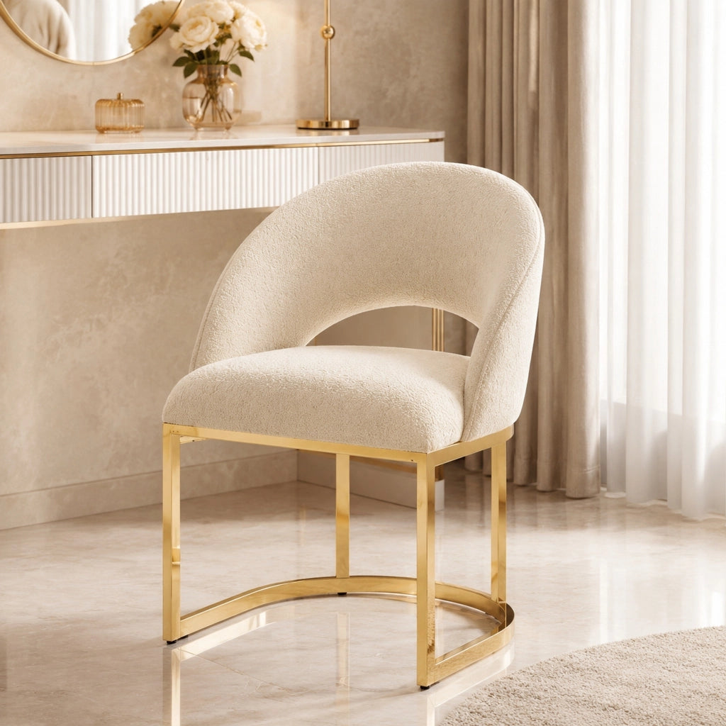 Set di 4 sedie da pranzo 59.0x56.0x80.0 cm con rivestimento bouclé e gambe in metallo beige e oro