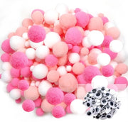 Pomponi 300 pezzi - Rosa/Bianco - Occhi Mobili 100 pezzi - morbidi - Decorazione - Attività Ricreative - Ideale per Feste - Materiali per Attività Ricreative
