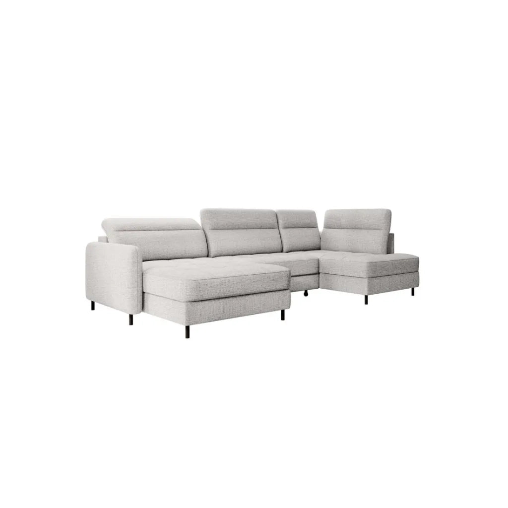 Divano angolare convertibile BERTHO 306 cm grigio chiaro – Angolo sinistro con contenitore