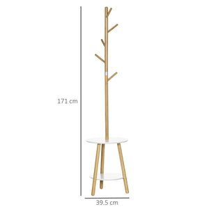 Appendiabiti da Ingresso 39,5x39,5x171 cm 5 Ganci con Tavolino in MDF e Alluminio  Legno e Bianco