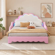 DESMIU Divano Letto 140 × 198 cm 2 posti con LED, senza materasso, in PU, rosa