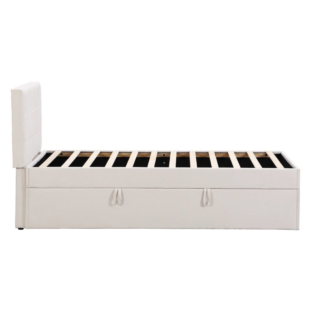 Letto singolo imbottito 90 x 200 cm con contenitore, beige