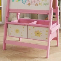 Lavagna per Bambini 3 in 1 con Cavalletto, Rotolo di Carta e 2 Cestelli, in Legno, 54x46x94 cm, Rosa