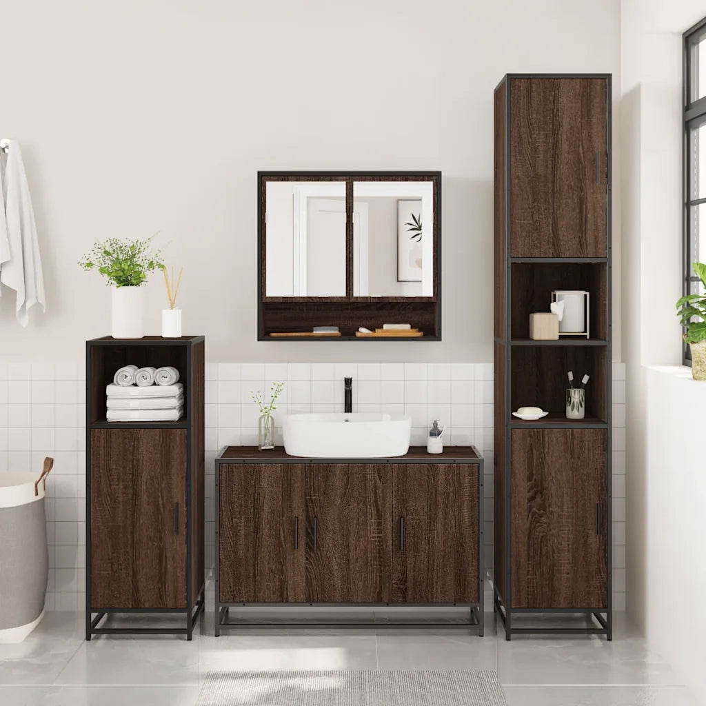 Set Mobili da Bagno 2 pz Rovere Marrone in Legno Multistrato