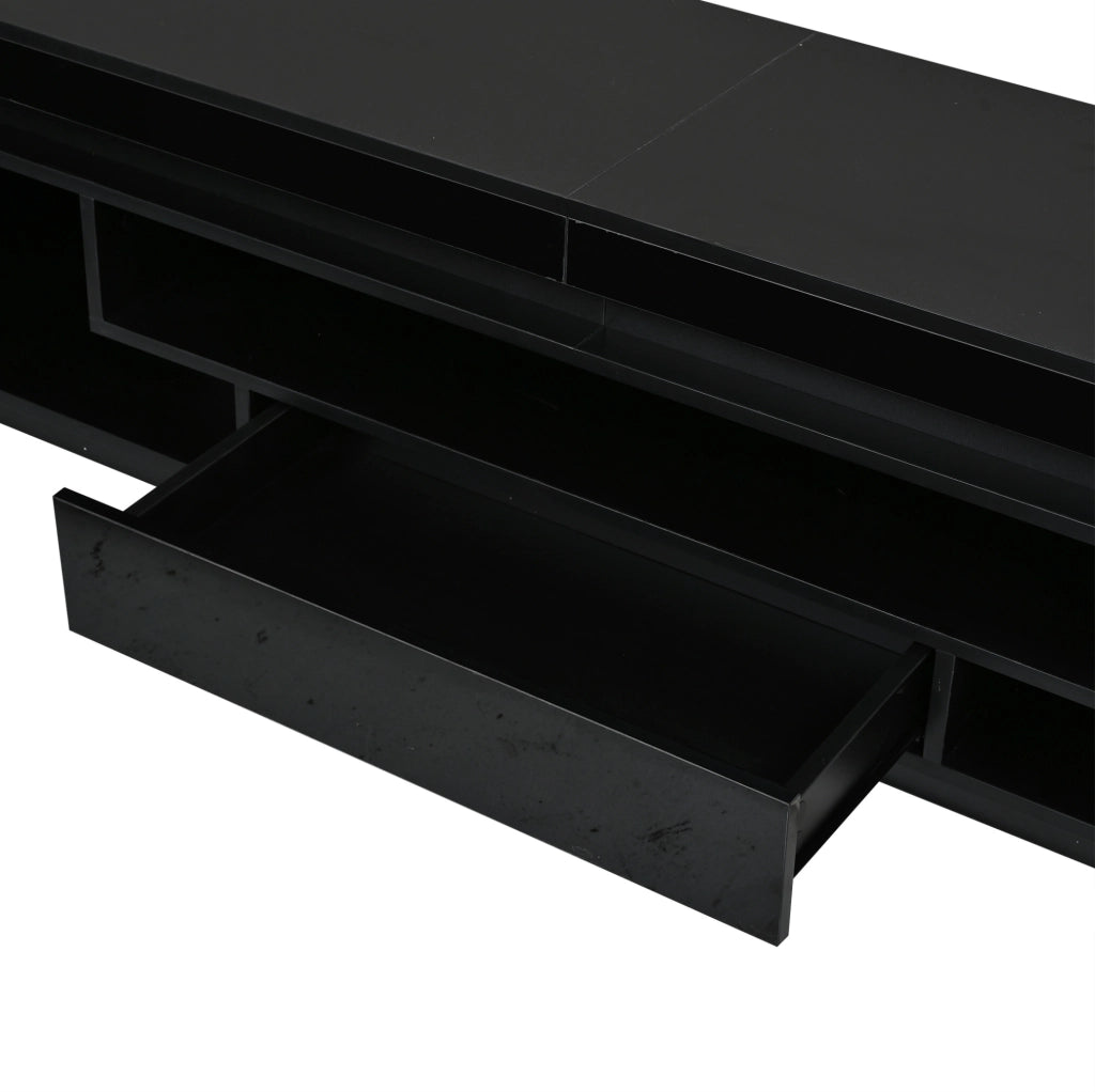 Mobile TV 175x38x45 cm con LED; 2 armadietti a L e 1 cassetto in truciolato nero
