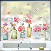 Sticker per finestra fiori vasi per finestra sticker fiori rossi farfalle sticker per finestra anti-urto doppio lato sticker per vetro decorazione primavera estate