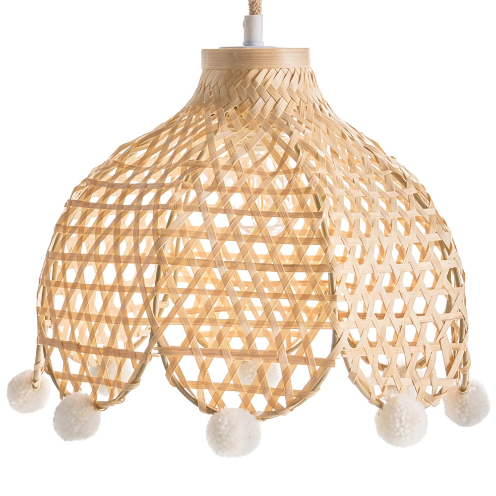Lampada a sospensione in rattan con base in vimini e paralume a tamburo in stile boho Luce d'atmosfera naturale