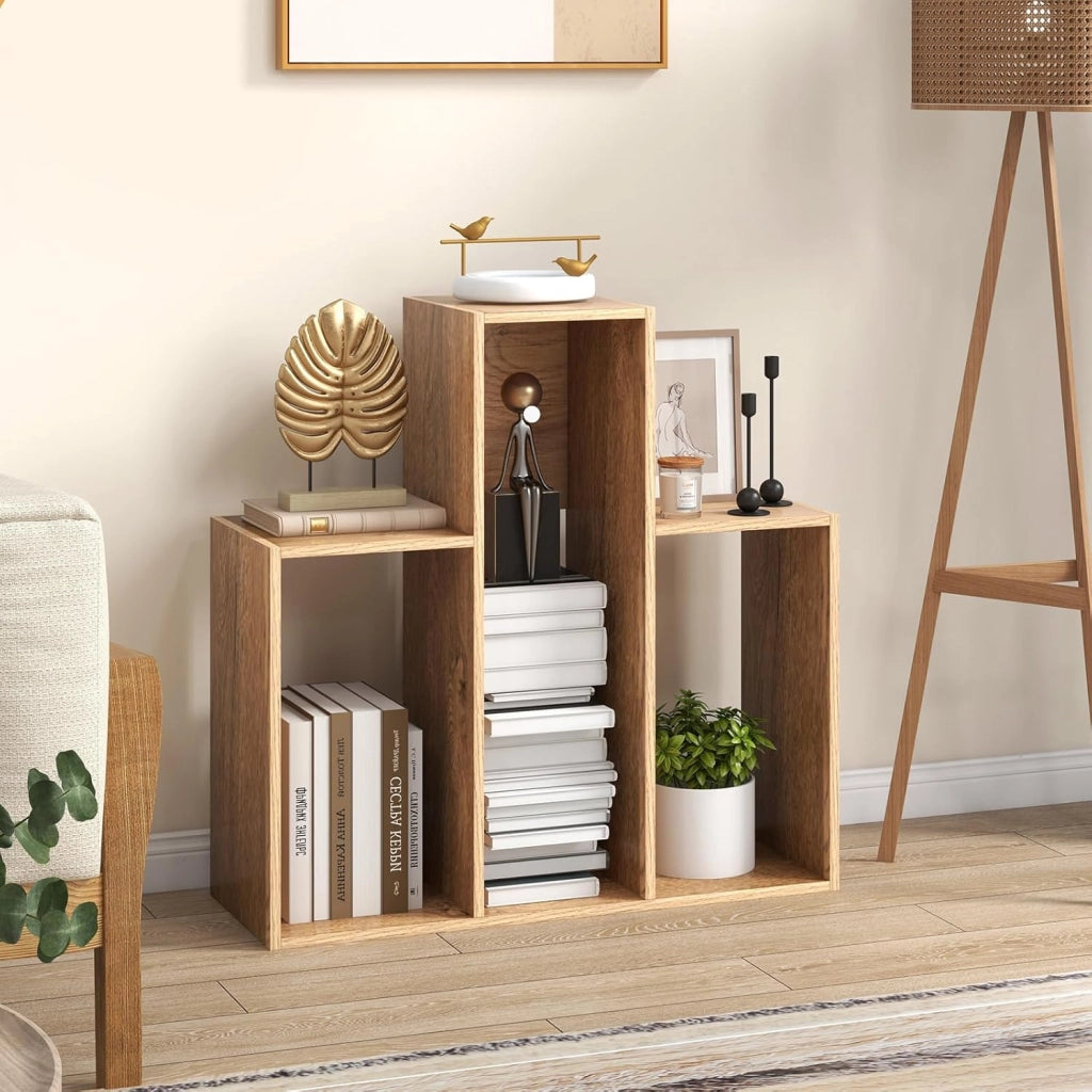 Libreria a 3 livelli con 3 scomparti aperti e kit antiribaltamento, 84 x 29,5 x 83,5 cm, mobile per soggiorno, camera da letto
