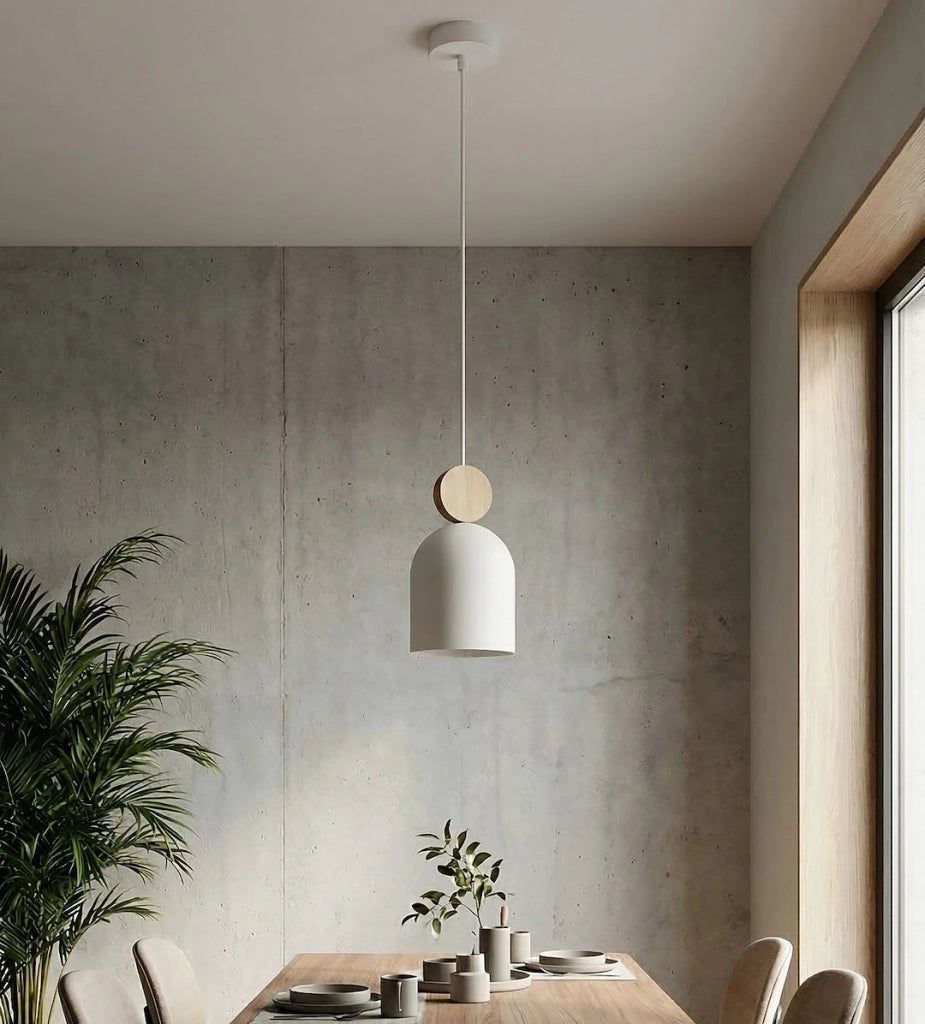 Lampada sospesa scandinava MESI bianca legno GU10 Emibig