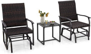Set di 3 Pezzi Mobili in PE Rattan, Set di 2 Sedie a Dondolo con Tavolino da CaffÃ¨ in Vetro Temperato, Set di Sedie e Tavolino da Esterno per Giardino Cortile e Patio