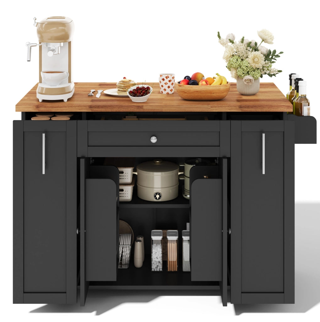 Isola cucina con piano ribaltabile 120x45(70)x87 cm in MDF nero e naturale