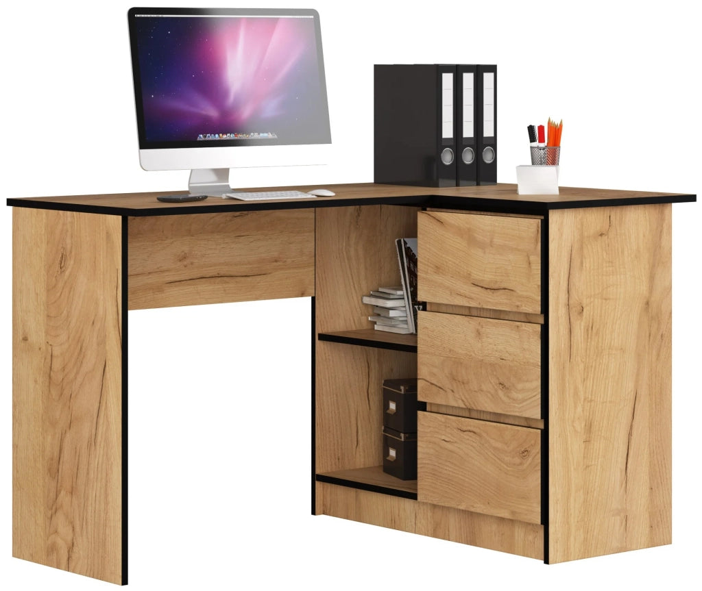Scrivania angolare AKORD B16 Quercia Craft 124 cm 3 cassetti 124x85x77 cm Modello a destra