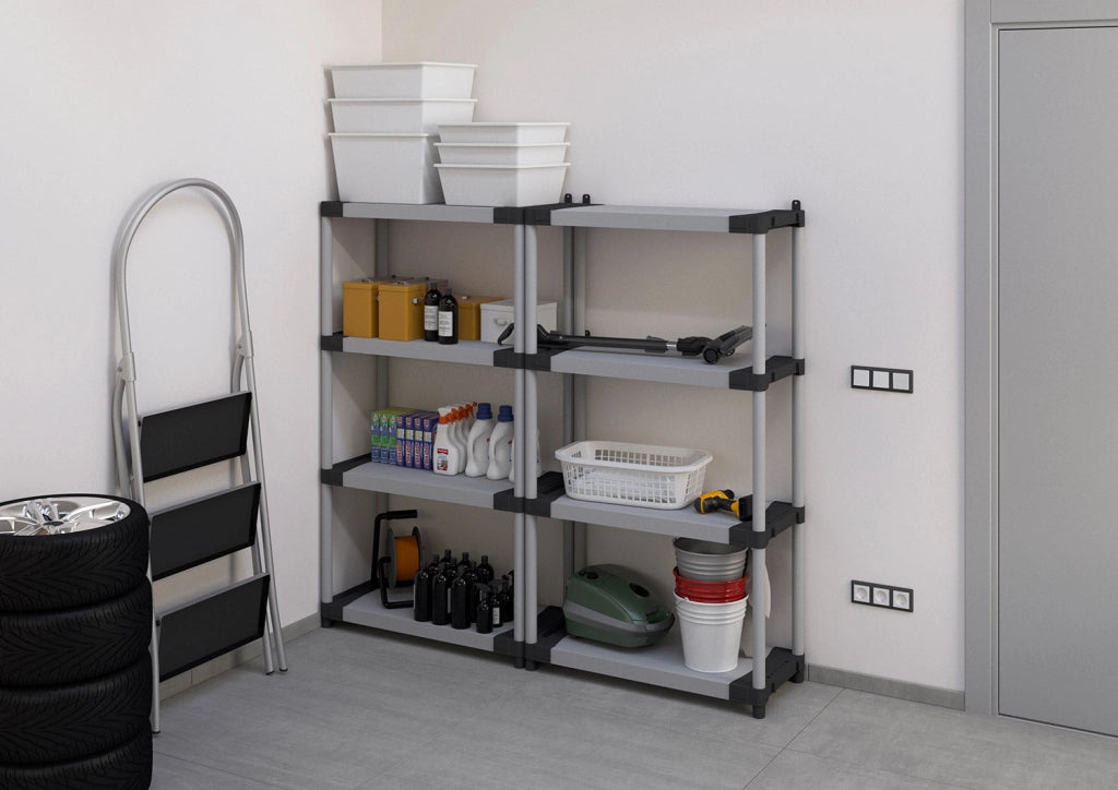 Scaffale 4 Ripiani 80x40x165 cm in Resina PVC Grigio