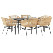 Set Pranzo da Giardino 7pz con Cuscini Marrone Polyrattan Vetro 3334524