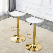 Set di 2 sgabelli da bar regolabili 82-104 cm girevoli 360°; metallo dorato e plastica trasparente