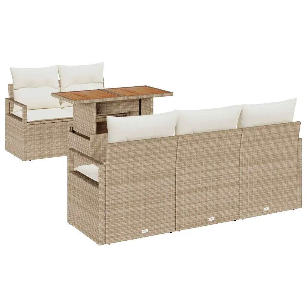 Set Divano da Giardino 6 pcs Beige Poly Rattan