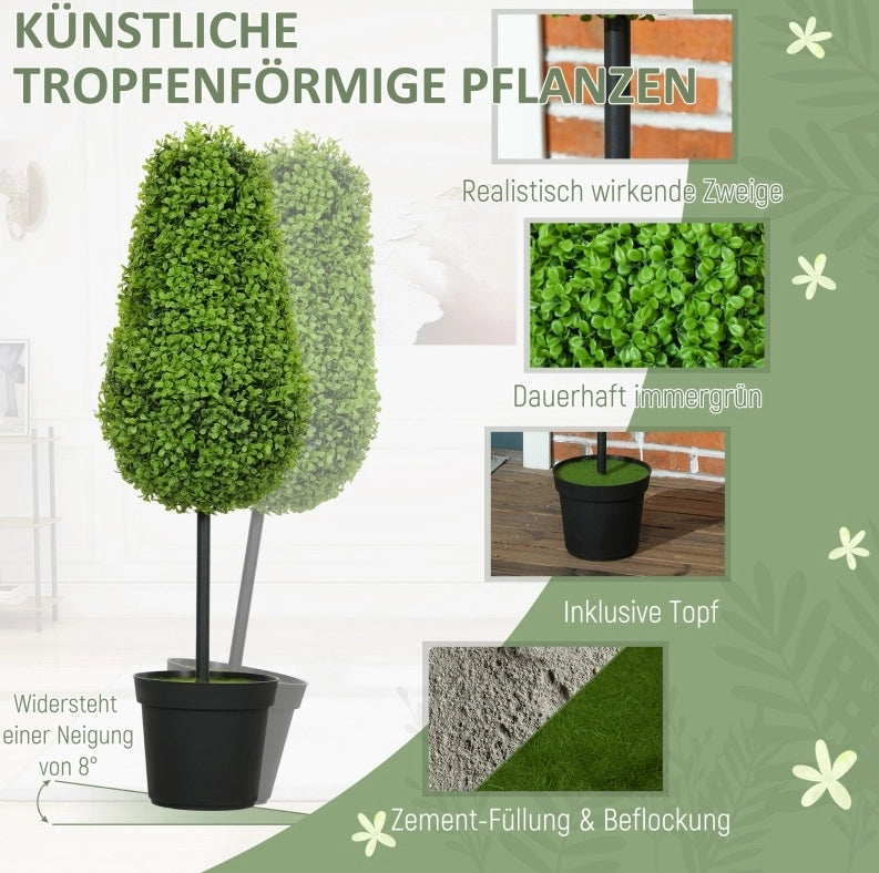 Bosso artificiale set da 2, 90 cm, in plastica verde per interno ed esterno
