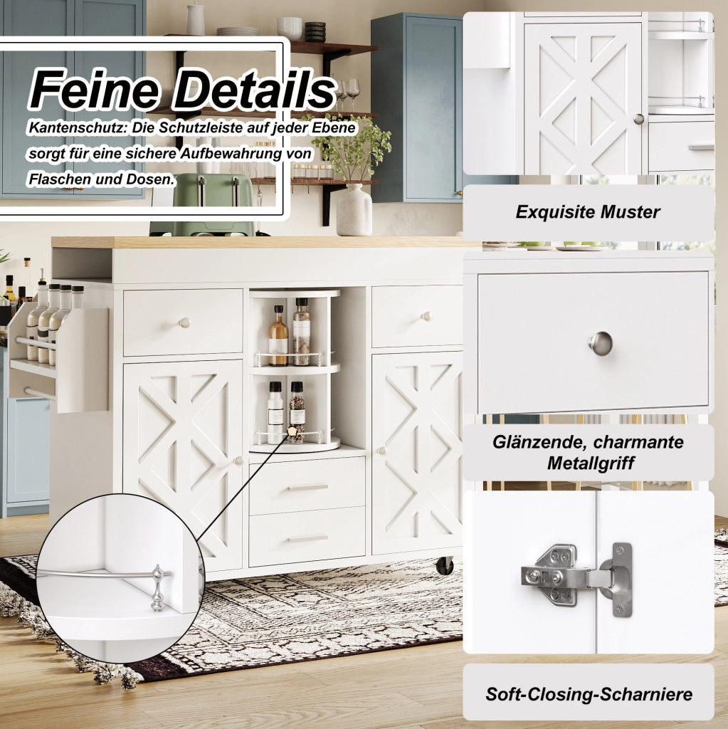 TAVOLO BAR Allungabile 110-180x40x91 cm MDF Bianco con Ruote