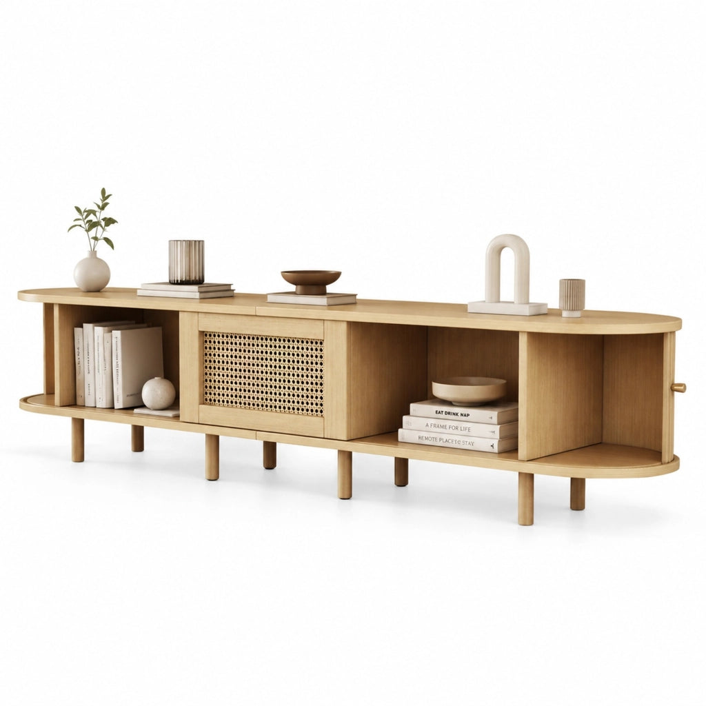 Mobile TV con 2 ante scorrevoli e 1 cassetto - per soggiorno - MDF - 180×40×40 cm - naturale
