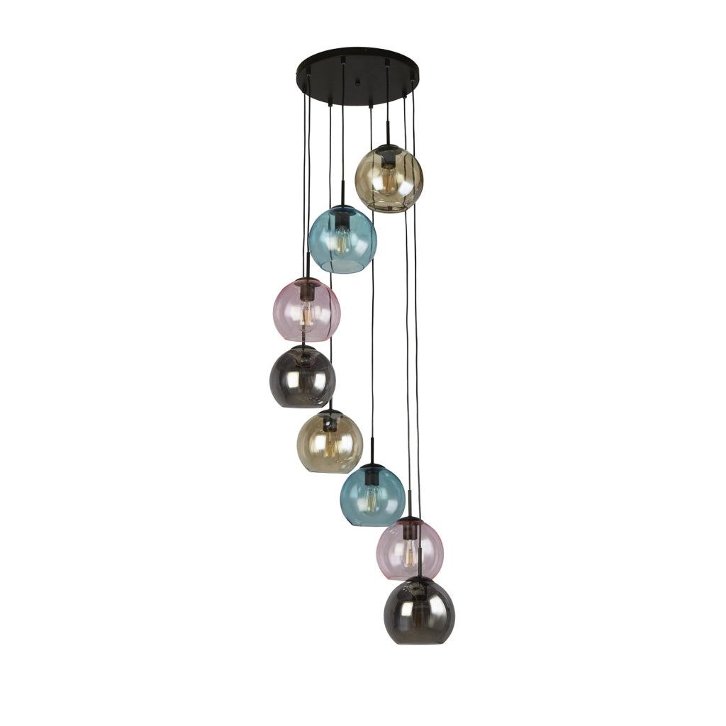 Mardi Gras II 8Lt Pendant - Metallo nero e vetro colorato