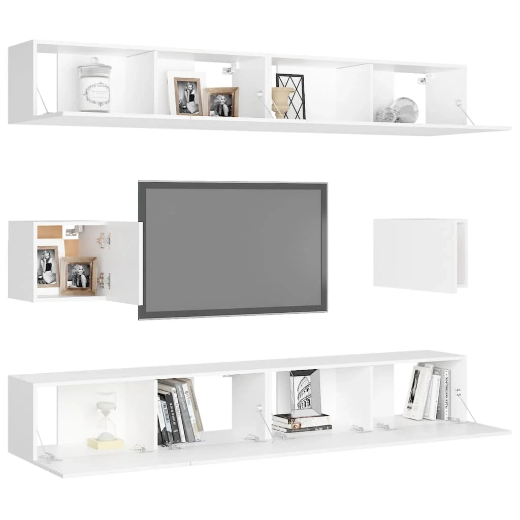 Set di mobili da 6 pezzi tra cui armadio credenza mobile TV televisore per soggiorno camera da letto salotto legno ingegnerizzato bianco 02_0025008