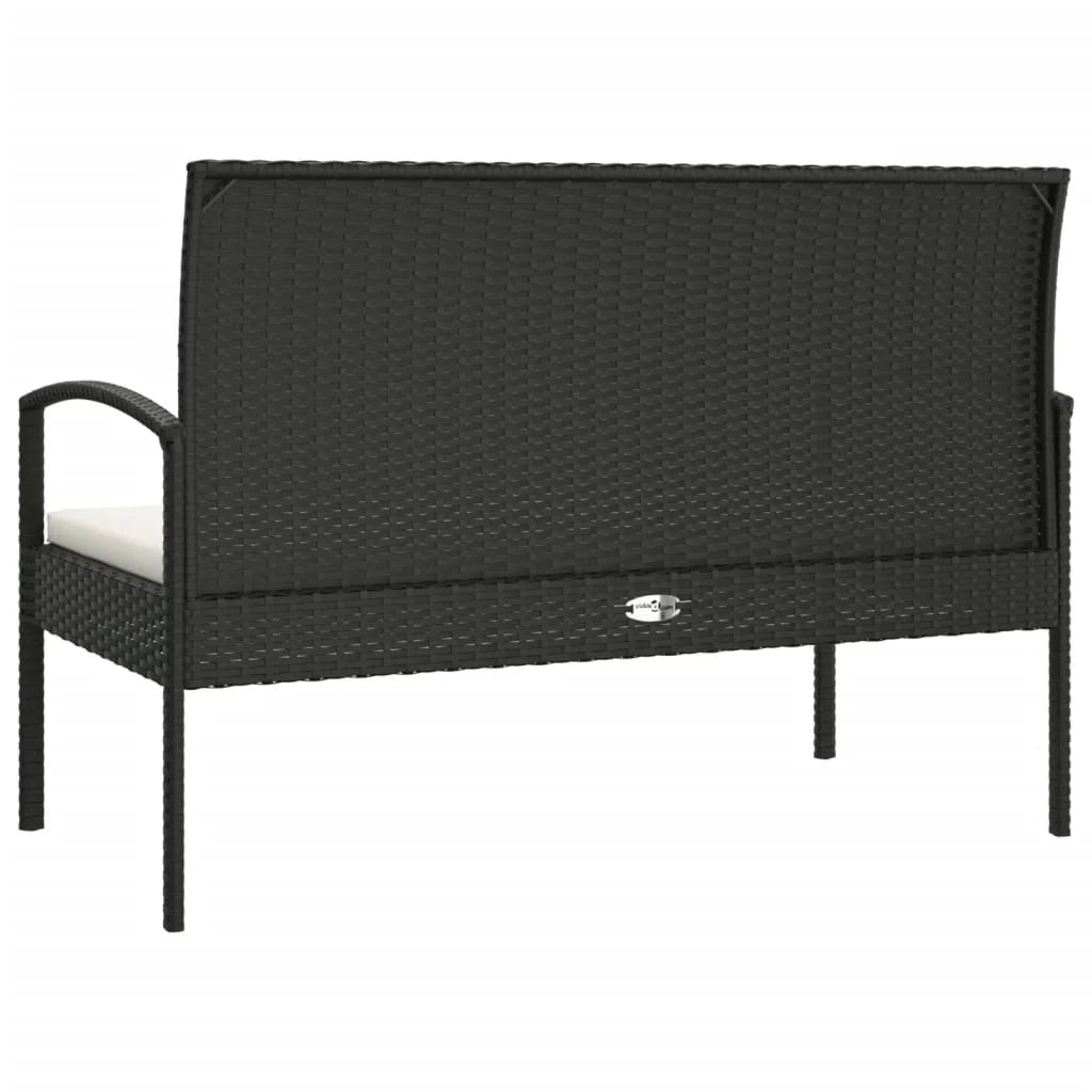 Panchina da giardino arredo esterno per patio terrazzo con cuscino nero 105 cm resina intrecciata 02_0011519