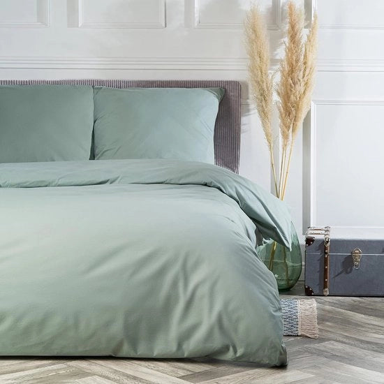 Set di biancheria da letto deluxe, 135 x 200 cm, 100% cotone, biancheria da letto 135 x 200 cm, con cuscino 80 x 80 cm, alta qualità copriletto con chiusura a righello, prodotto in UE, oliva, 135 x
