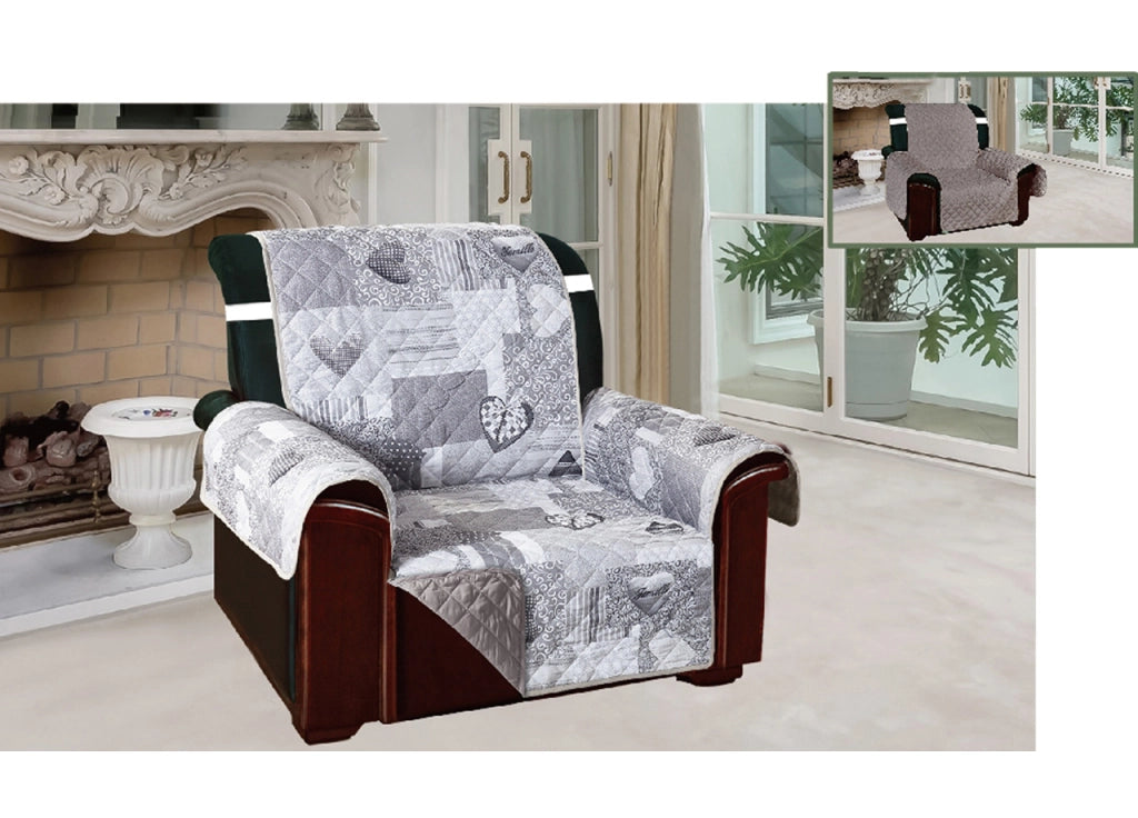 Copridivano E Copripoltrona Trapuntato Reversibile Modello Kino Colore Grigio - Poltrona - Grigio