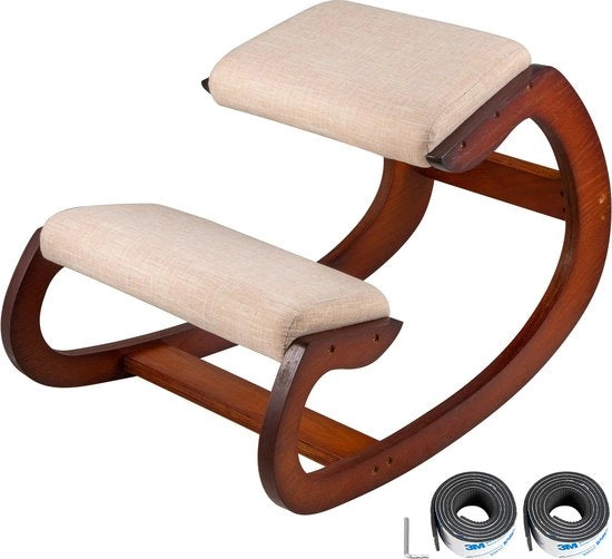 Sedile Ergonomico per Ufficio - Cadeira con Appoggio Ginocchia/Letto con Sostegno Ginocchia - Aiuta a Ridurre i Dolore alla Schiena - Realizzato in Legno Naturale e Canapa - Peso Massimo 140KG
