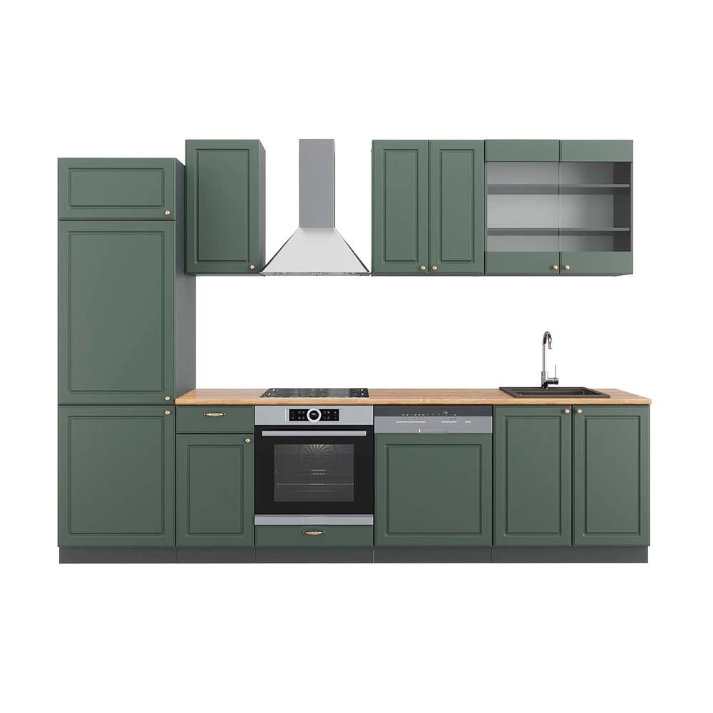 Cucina componibile Fame-Line Verde-oro rustico/Antracite 300 cm, PL Rovere Vicco