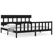 Letto matrimoniale | Letto per adulti | Giroletto con Testiera Nero 200x200 cm in Legno Massello