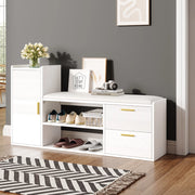 Scarpiera 128x30x68 cm con 2 cassetti; 1 anta e seduta imbottita in truciolato bianco