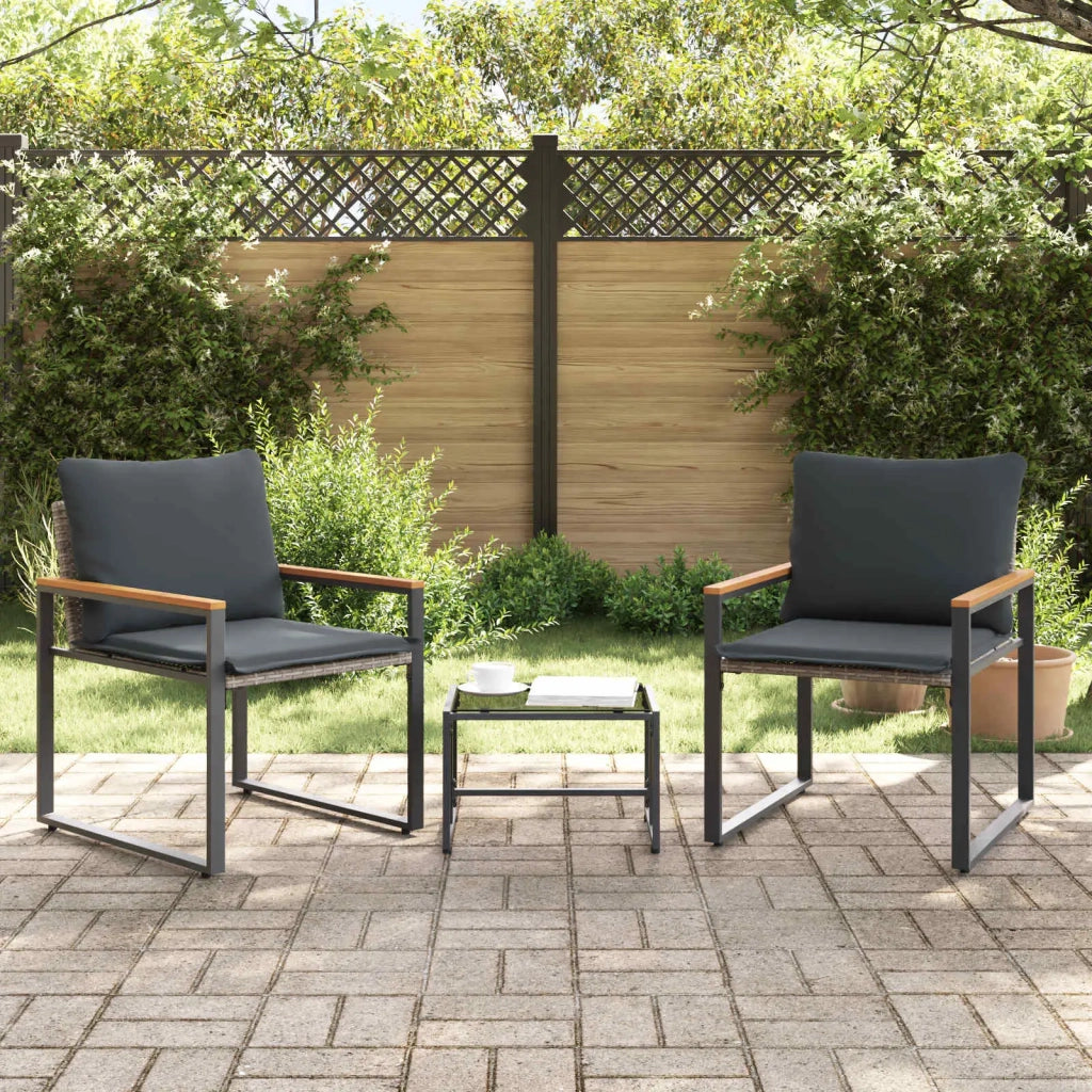 Set di Mobili con cuscino 3 pcs Grigio e Grigio Scuro Rattan