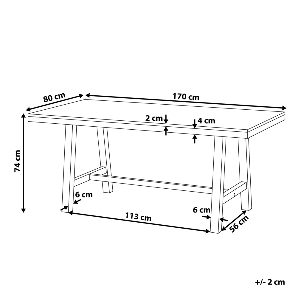 Tavolo da pranzo da giardino chiaro piano in legno gambe bianche 170 x 80 cm rustico giardino di campagna per esterni interni