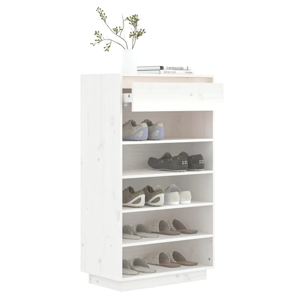 Scarpiera Bianca 60x34x105 cm in Legno Massello di Pino 813551