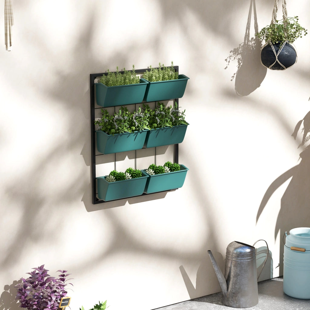 Orto Verticale da Parete 3 Livelli 6 Vasi ¨C Zephmum ¨C Acciaio Plastica Verde 52x14x66 cm