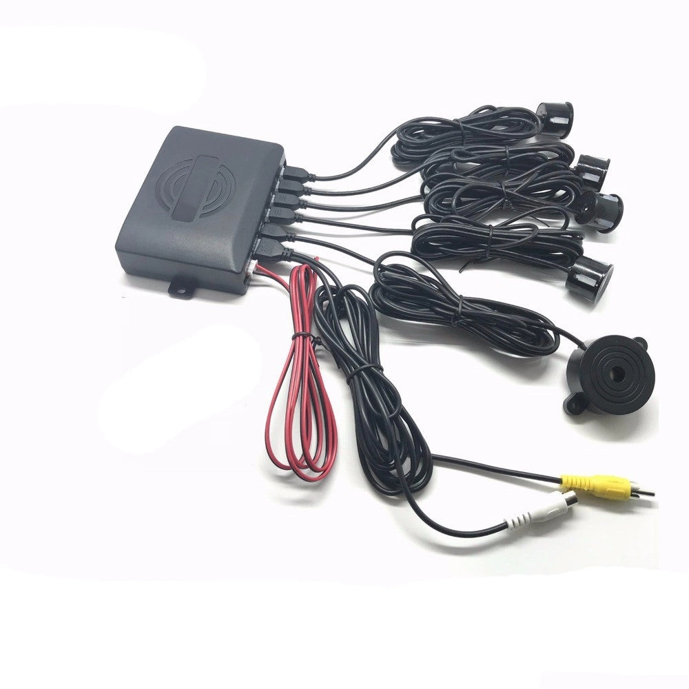 Trade Shop - Kit Parcheggio Auto 4 Sensori Neri Telecamera Retromarcia Specchietto Monitor -
