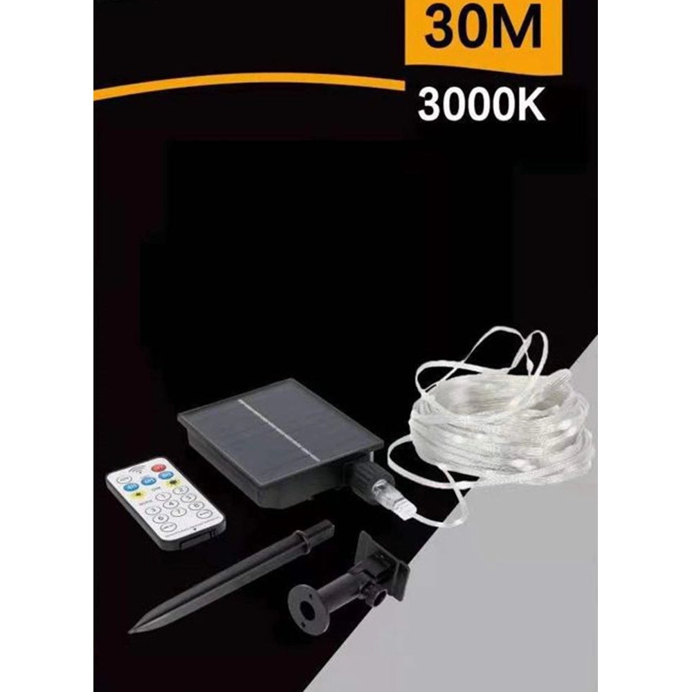 Trade Shop - Striscia Luminosa Led 30 Mt Con Pannello Solare Picchetto Catena Luce Decorazioni Kyp-30 -
