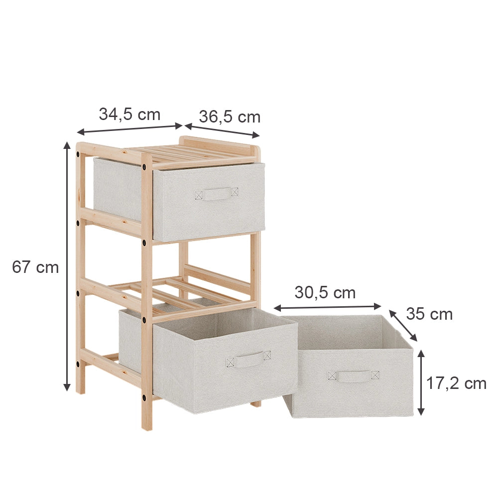 Vicco Mobile da bagno Beige 34.5 x 67 cm con 3 cassetti in tessuto