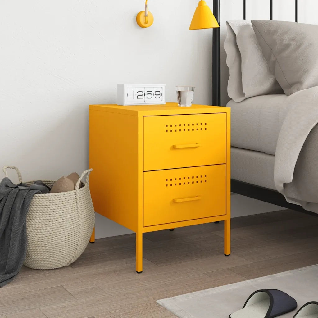 Comodino | Armadio da Notte | Mobiletto da notte Giallo Senape 36x39x50,5 cm in Acciaio
