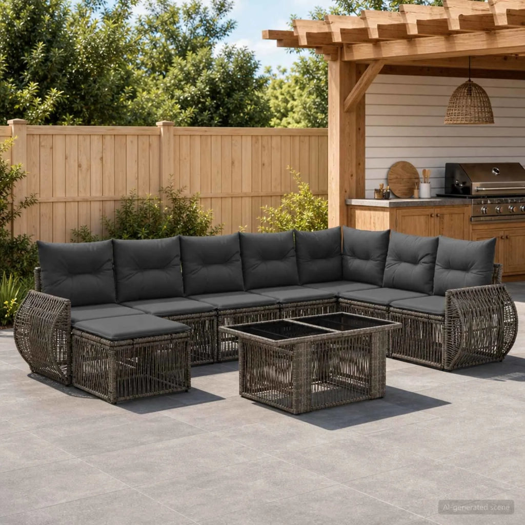 Set Divano da Giardino 9 pz Grigio e Grigio Scuro polyrattan 3436988