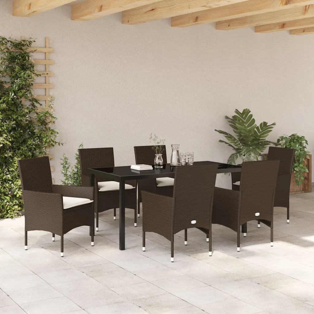 Set da Pranzo per Giardino con cuscino 7 pcs Marrone polyrattan 3379783