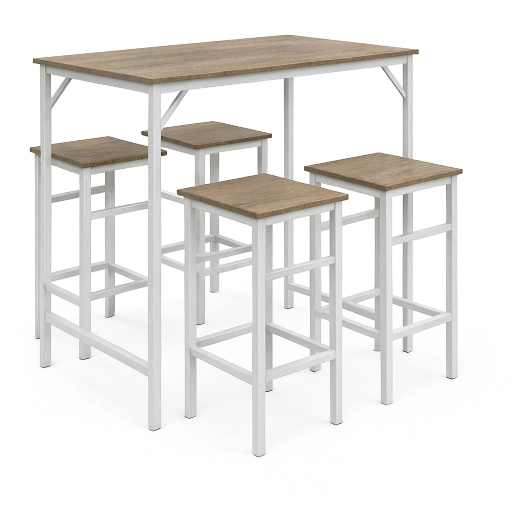 Sabi - Tavolo bar con 4 sgabelli quadrati in stile industrial oak, set angolo breakfast
