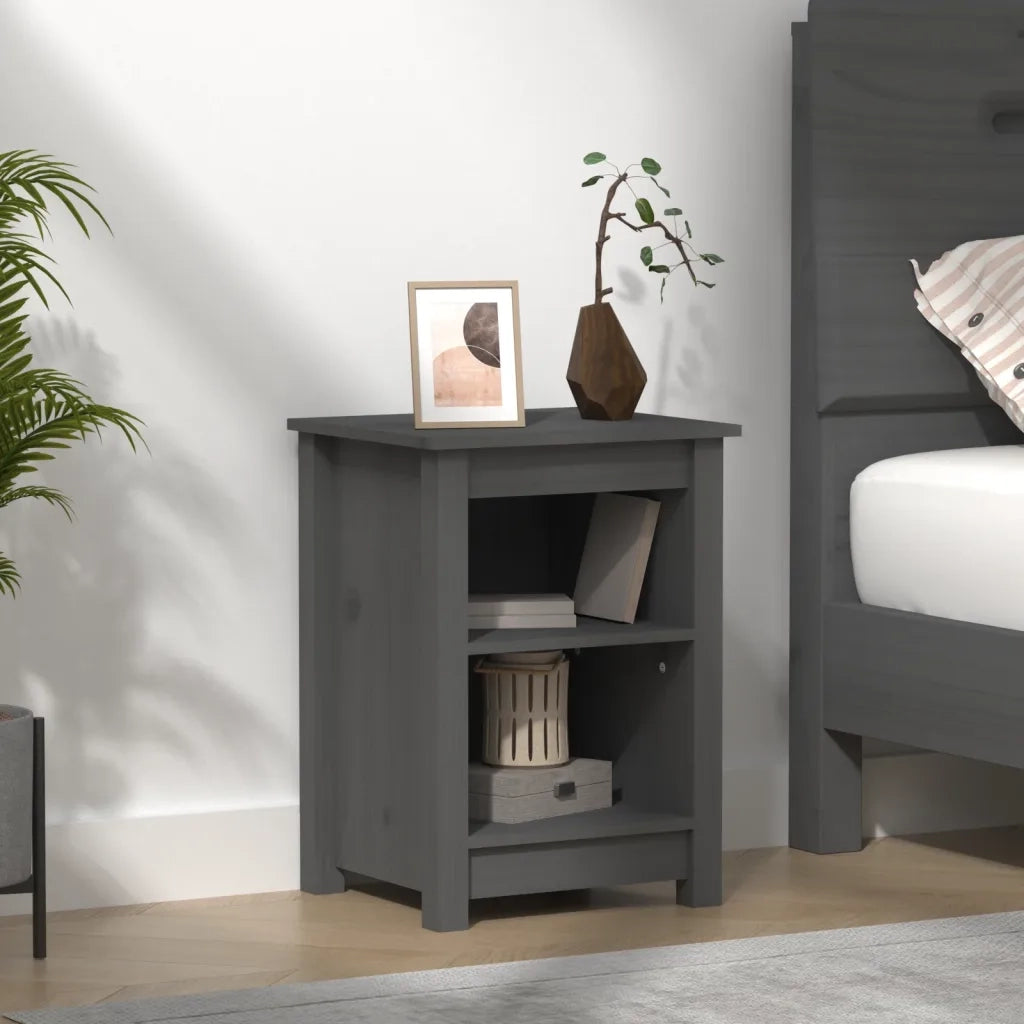 Comodino-Tavolino da notte Grigio 40x35x55 cm in Legno Massello di Pino