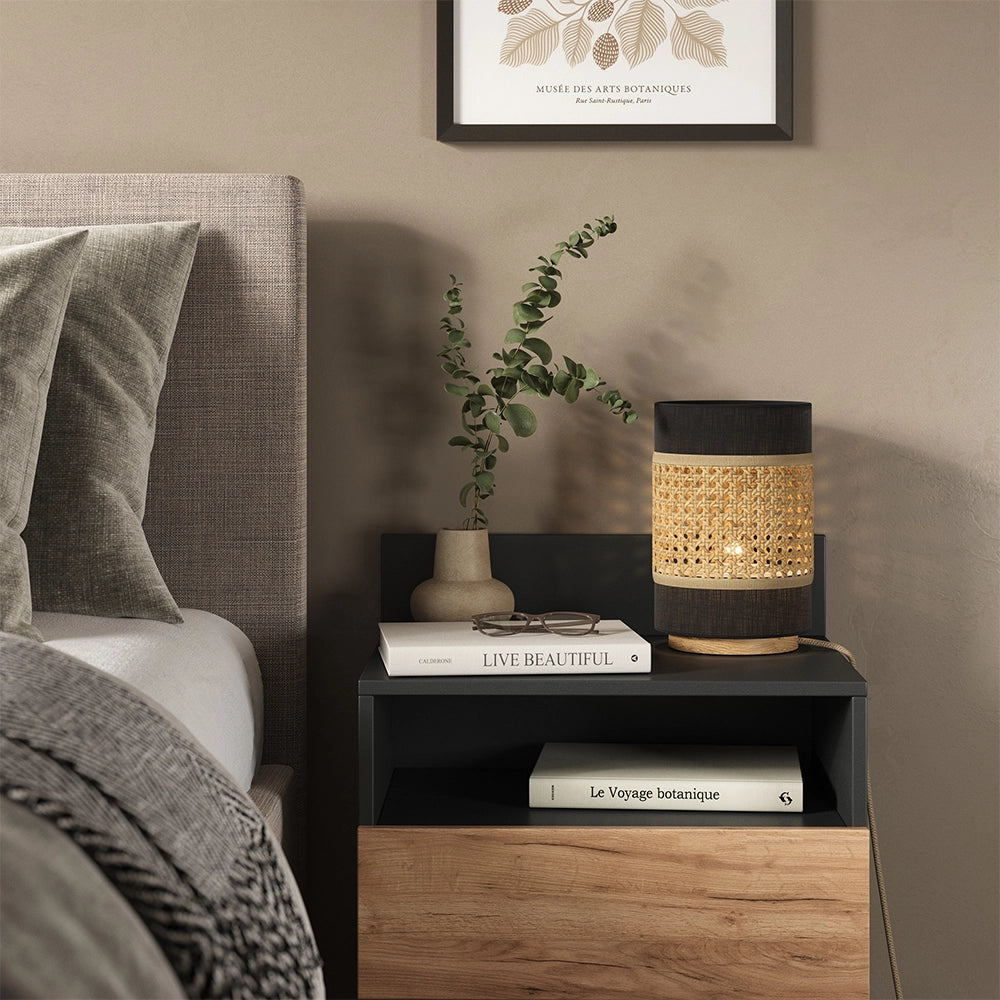 Vicco Lampada da tavolo Rattan/nero 17.5 x 26.5 cm