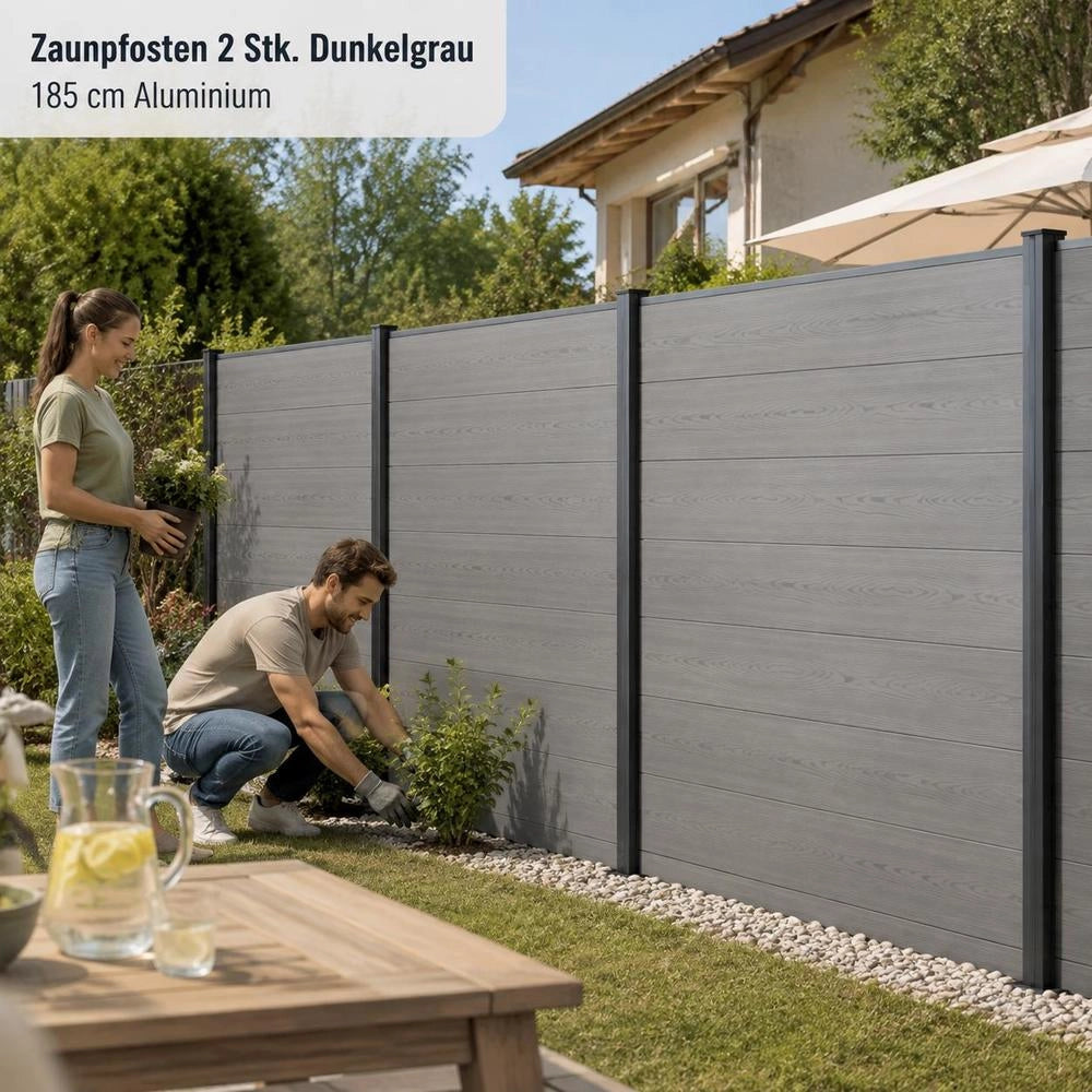 Fence Posts, 2 Pieces, Dark Grey, 185 Cm, Aluminium