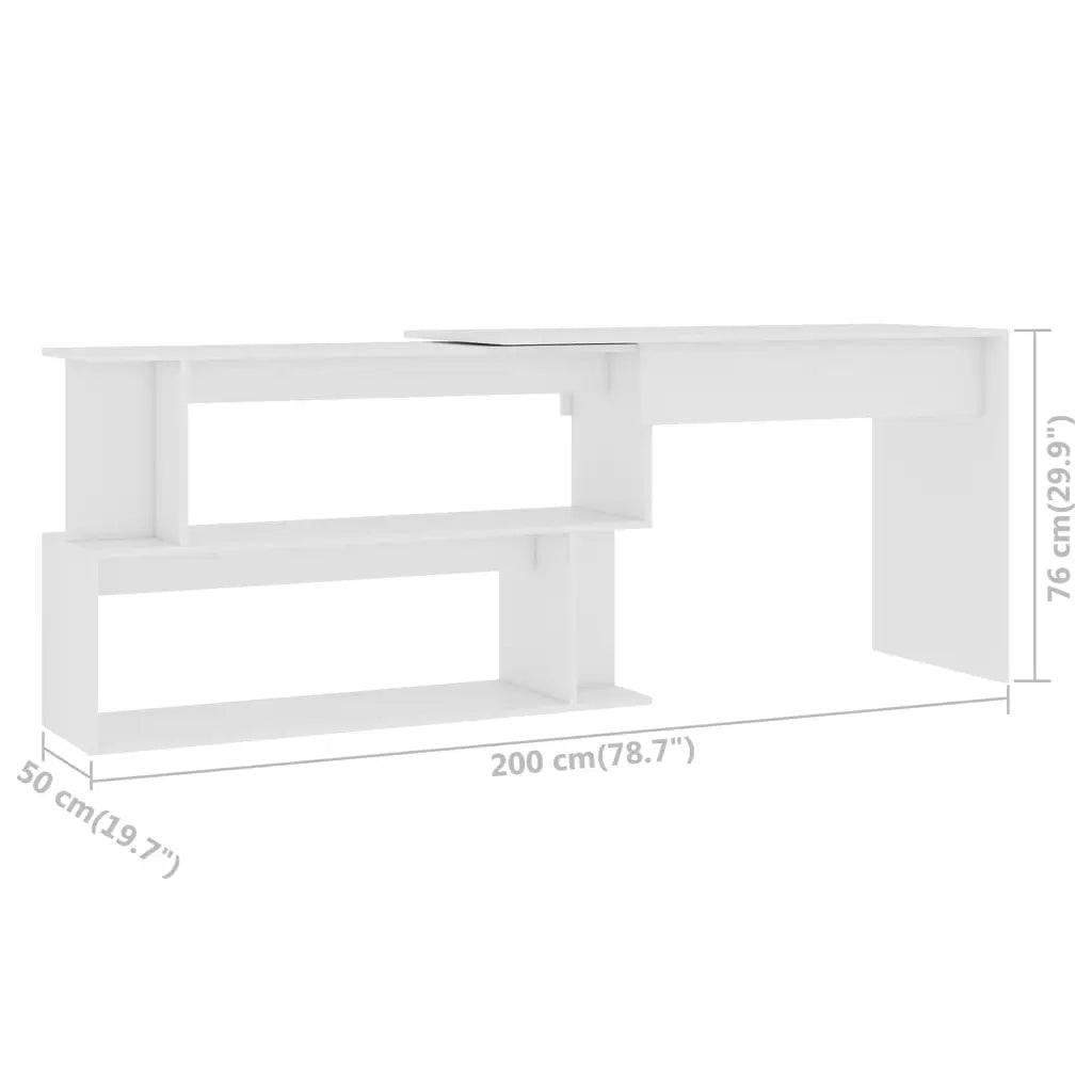 Scrivania | Tavolo da Ufficio ad Angolo Bianca 200x50x76 cm in Legno Multistrato