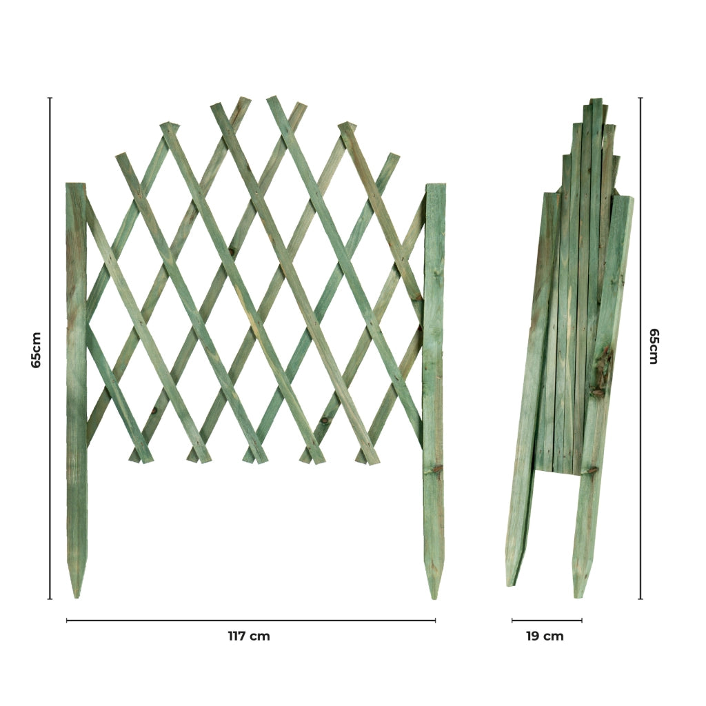 Recinzione Estensibile in Legno a Griglia 117x65 cm con Picchetti Pieghevole per Giardino e Aiuole Disponibile Verde, Naturale, Marrone Verde