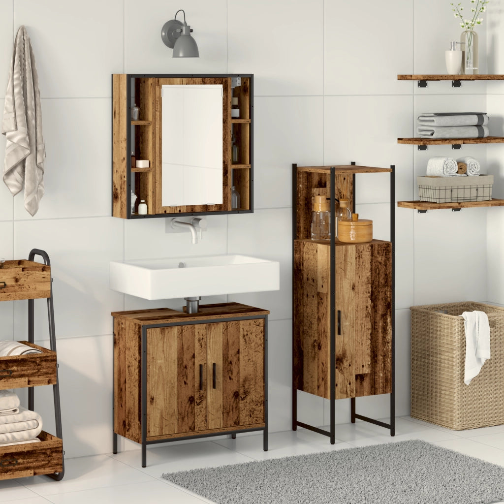 Set di Mobili per Bagno a 3 Pezzi in Legno Vecchio Ingegnerizzato