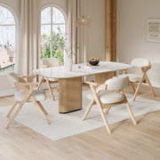 SEDIA Pieghevole in legno massello e lino beige con braccioli Set da 4 pezzi